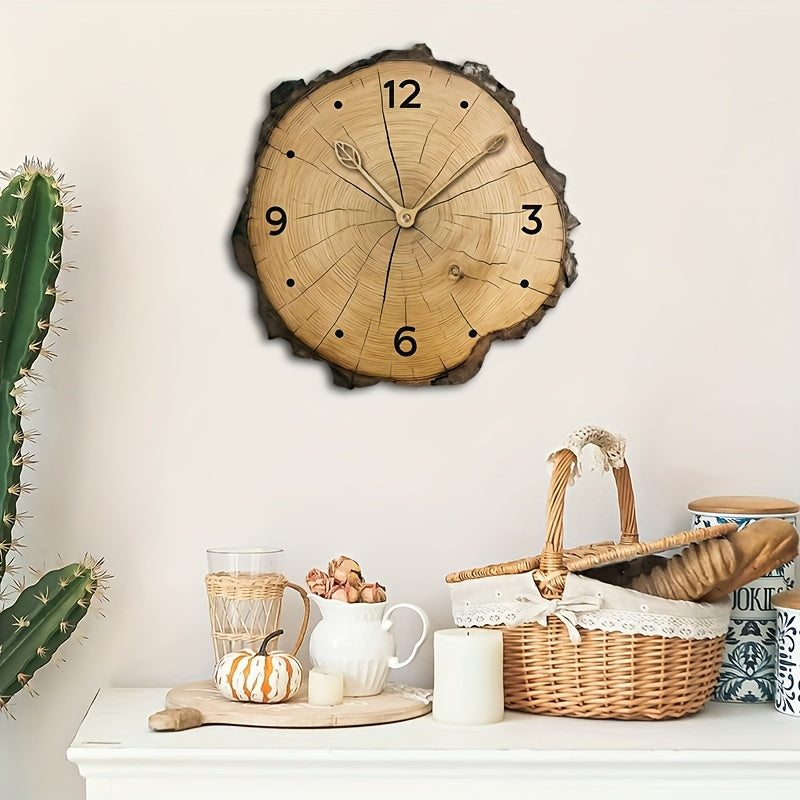 Horloge Murale Rustique Effet Tranche de Bois Naturel