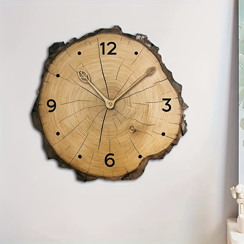 Horloge Murale Rustique Effet Tranche de Bois Naturel