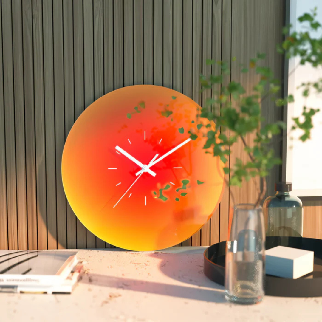 Horloge murale en verre coucher de soleil | Design moderne à dégradé