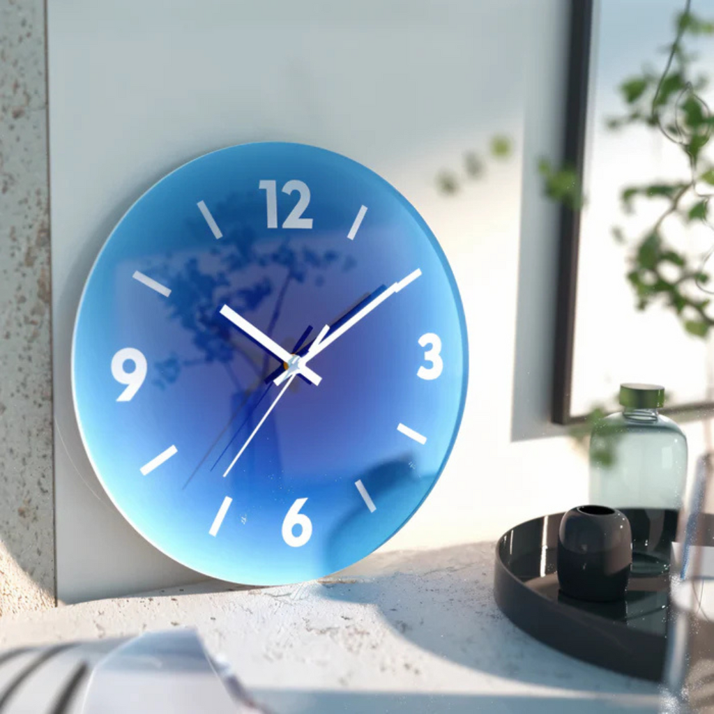 Horloge murale en verre coucher de soleil | Design moderne à dégradé