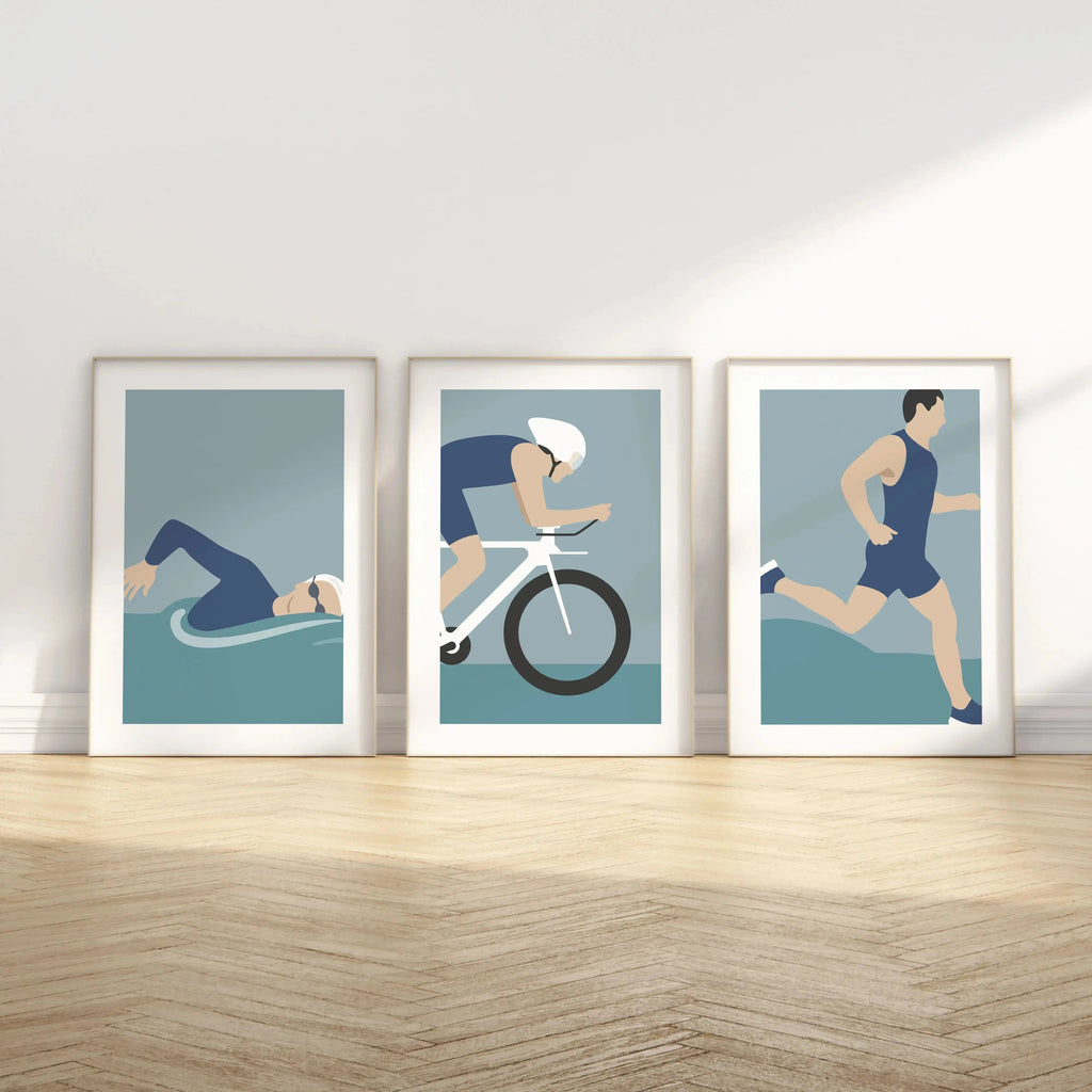 Affiche Triathlon Triptyque - Décoration Sport Natation Vélo Course