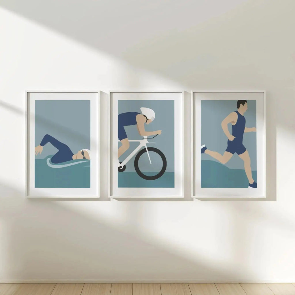 Affiche Triathlon Triptyque - Décoration Sport Natation Vélo Course