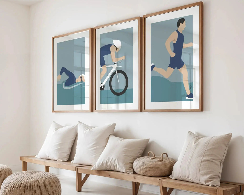 Affiche Triathlon Triptyque - Décoration Sport Natation Vélo Course