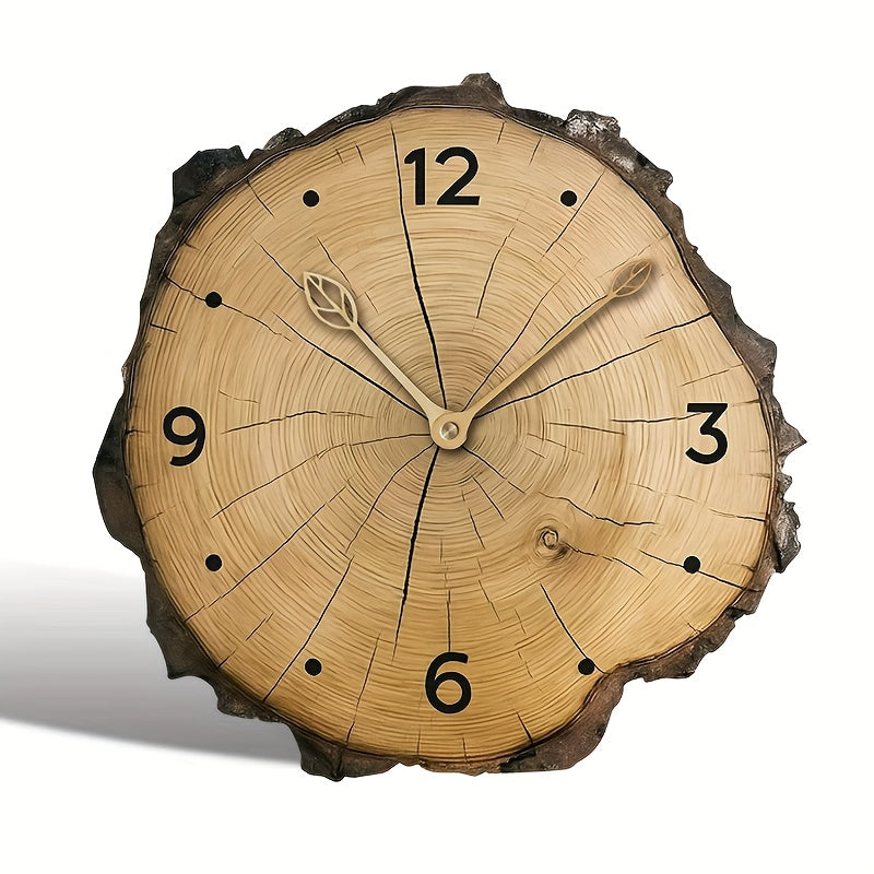 Horloge Murale Rustique Effet Tranche de Bois Naturel